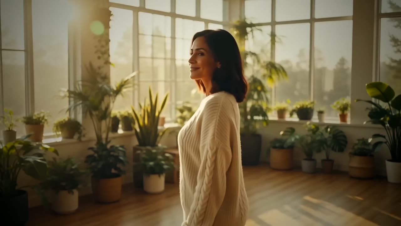 The coach standing in her own sunlit studio